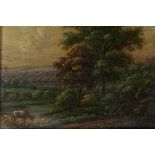 A C19th miniature landscape painting on copper in giltwood frame, inscribed G. Glover, 2½" x 2"