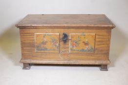 A C19th Bohemian grain painted pine coffer, dated 1841, 37" x 21", 19" high