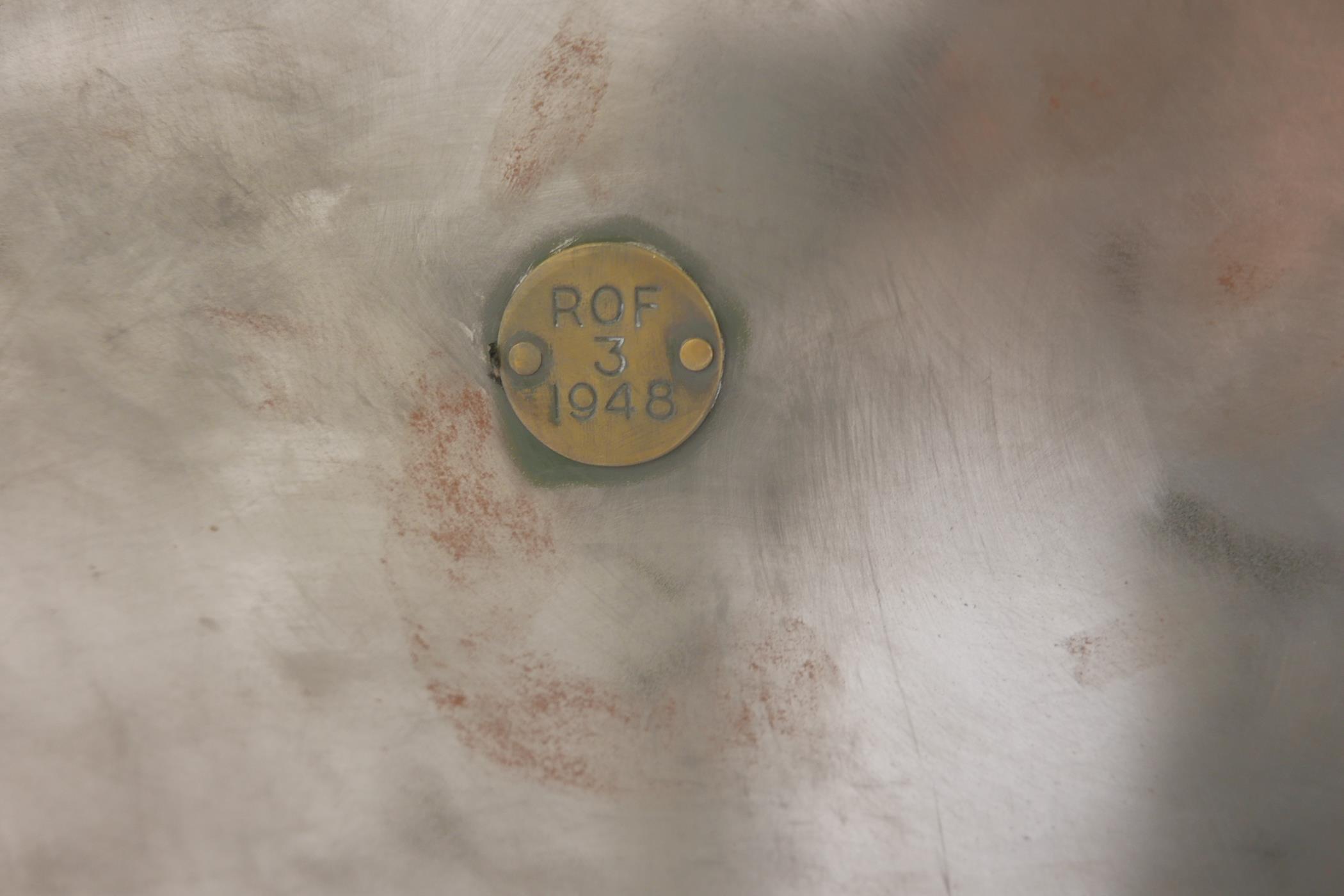 A mid century stripped and polished metal four drawer filing cabinet, 1949 tag to the reverse, 18" x - Image 3 of 3