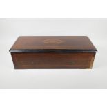 A C19th Swiss rosewood veneered music box with cross banded inlay, playing 6 aires, lacks melody