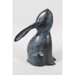 A contemporary bronze figure of a hare, 6" high