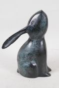 A contemporary bronze figure of a hare, 6" high