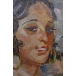 Spanish beauty, oil on millboard, signed with a monogram, P.W., mid C20th in original frame