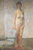 Virginia Gray, mid C20th, life study, oil on canvas unframed, signed verso, 24" x 36"