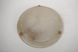 An Art Deco frosted glass ceiling light bowl, 14" diameter