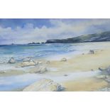 Heather Winney, Cornish coastal scene, watercolour, 26" x 18"
