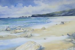 Heather Winney, Cornish coastal scene, watercolour, 26" x 18"