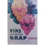 After Beuville, a vintage poster for wine, framed, 15" x 11"