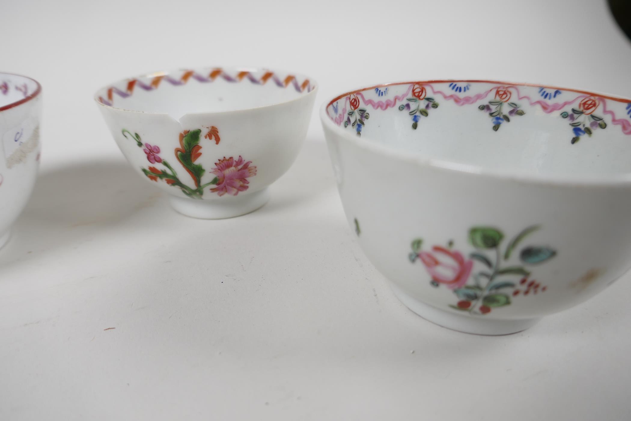 Six late C18th English porcelain tea bowls, various manufacturers - Image 2 of 7