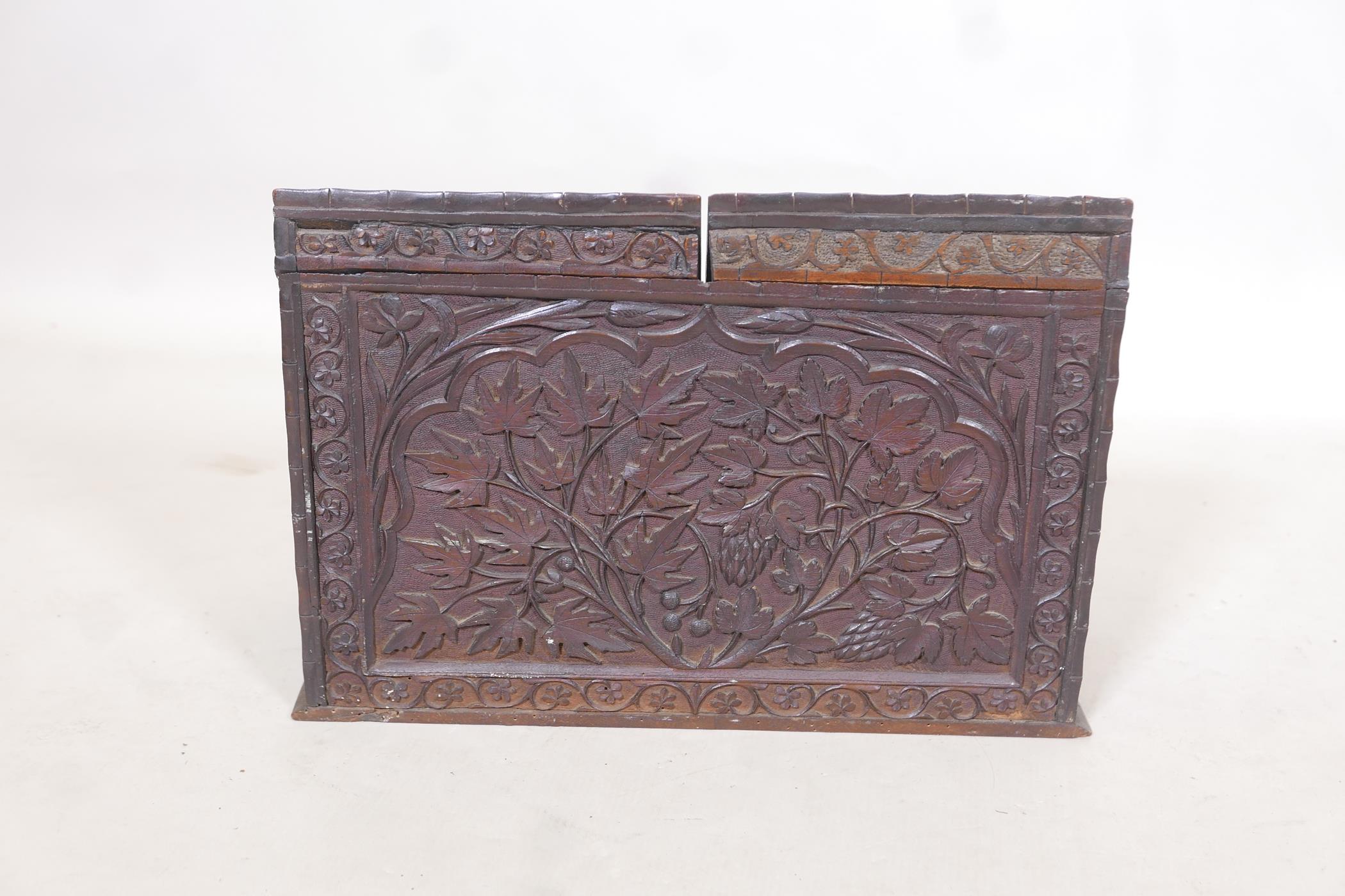 A C19th Anglo Indian wood stationery box with fall front and two doors over a single drawer, well - Image 6 of 7