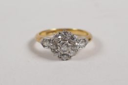 An Art Deco 18ct gold and old cut diamond engagement ring, 3.8g gross, size L approx 1 carat, marked