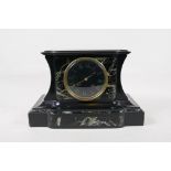 A C19th French vert de mer marble and slate mantel clock with inset malachite Roman numerals, the