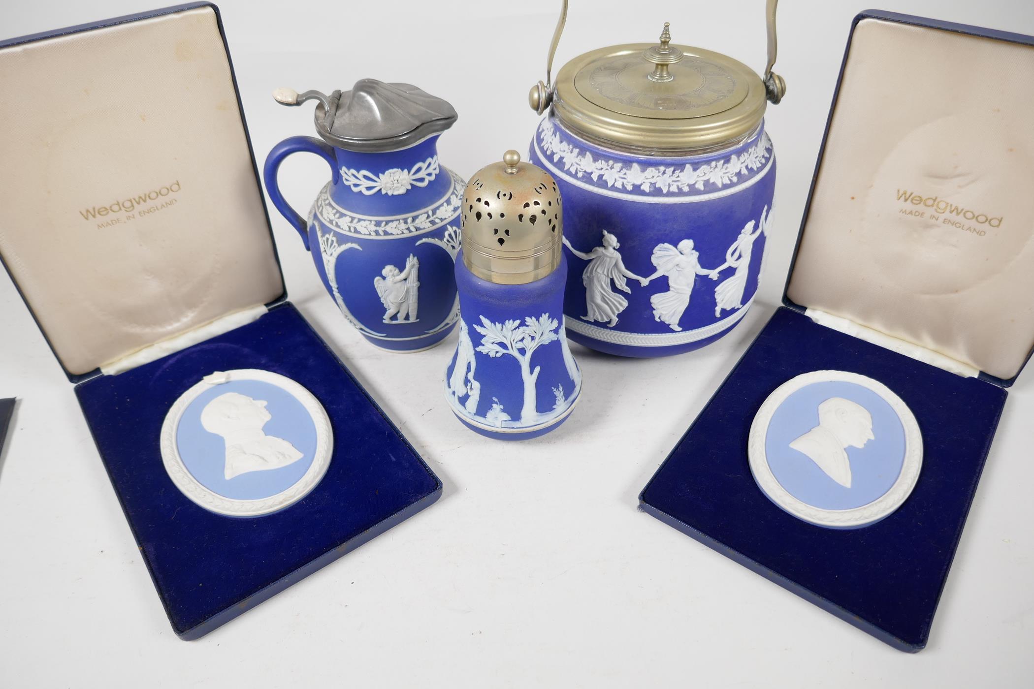 Two boxed limited edition Wedgwood Jasper ware plaques, Prince Philip and Lord Mountbatten, 4½"