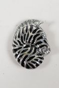 A 925 silver and plique a jour zebra brooch, 1½" x 1"