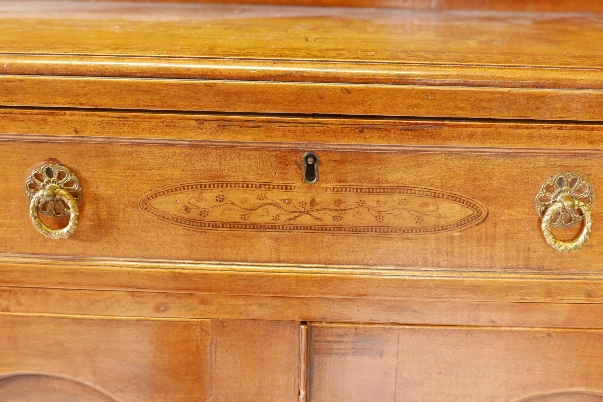 A C19th mahogany chiffonier with penwork decoration, with a single long drawer over two doors, - Image 2 of 8