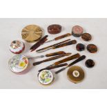 A collection of late C19th/early C20th faux tortoiseshell manicure tools and make up pots,  two