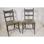 A pair of C19th American Baltimore painted and parcel gilt side chairs, raised on sabre supports