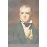 A C19th engraving portrait of Sir Walter Scott, after Raeborn, 12" x 15"