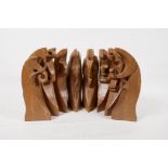 Jerry Newman, Affinity, an eight piece turned and carved wood abstract figurual sculpture,