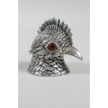A silver plated ink well in the form of a cockatoo head, 2" high