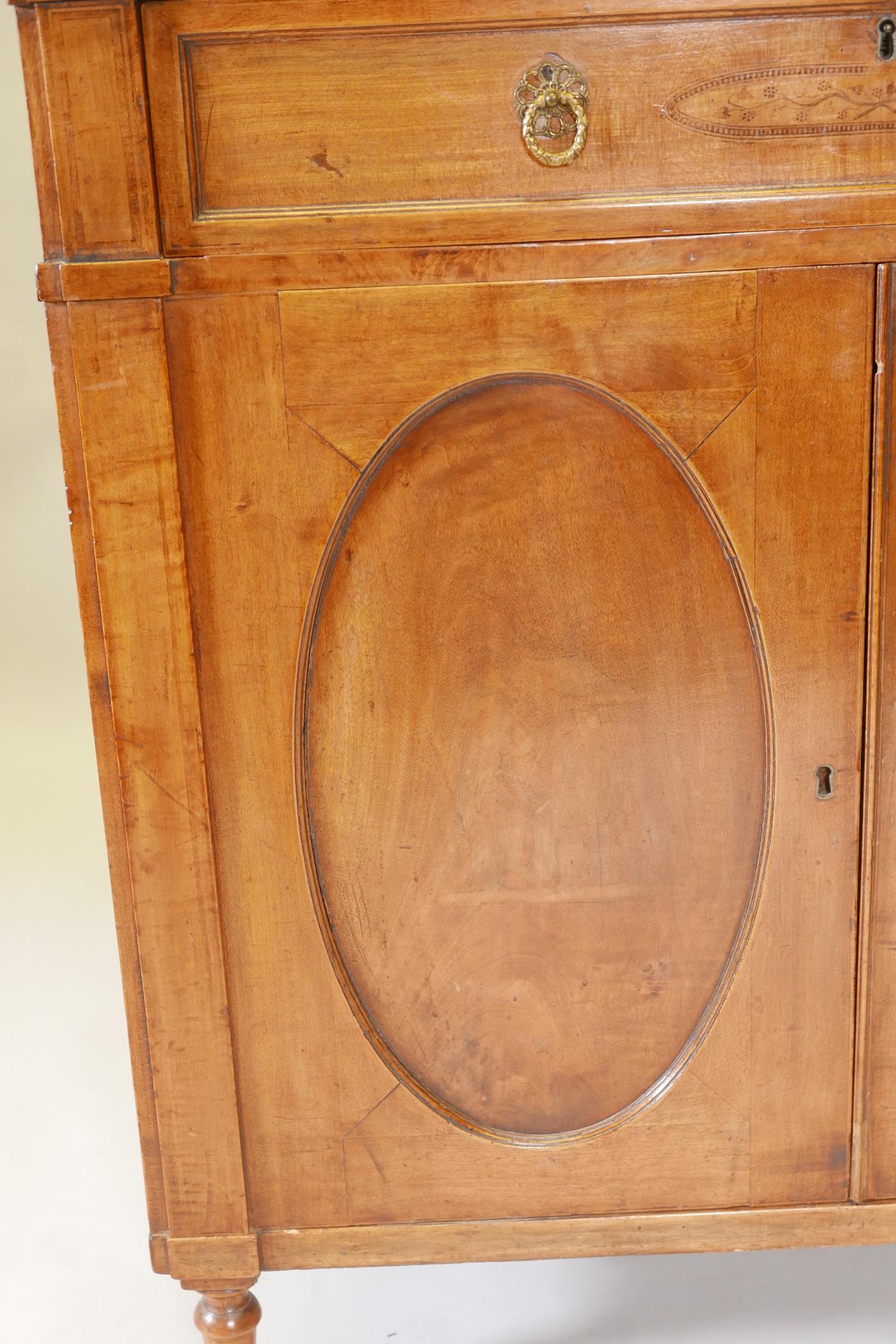 A C19th mahogany chiffonier with penwork decoration, with a single long drawer over two doors, - Image 5 of 8