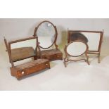 Four C19th mahogany swing toilet mirrors, A/F, largest 20" x 20"