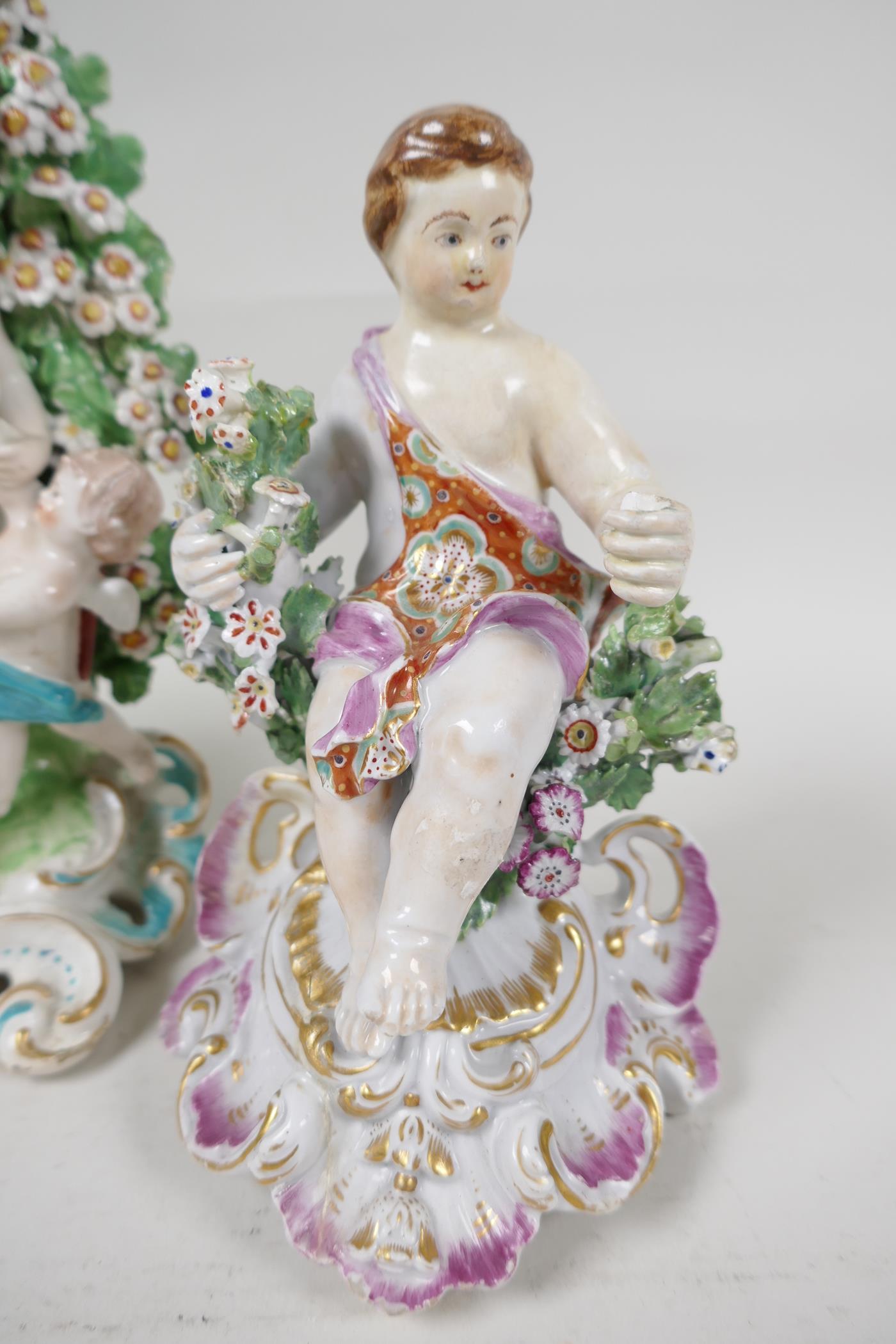 Three early English porcelain figures, a brocage figure of a woman and child (Chelsea) 8" high, a - Image 4 of 7