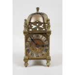 An antique French brass lantern clock, A/F, 5" high