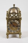 An antique French brass lantern clock, A/F, 5" high