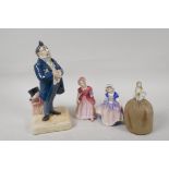 A Bretby Pottery Dickens character, 'Mr Pecksniff', 9" high, together with a Paragon pottery figure,