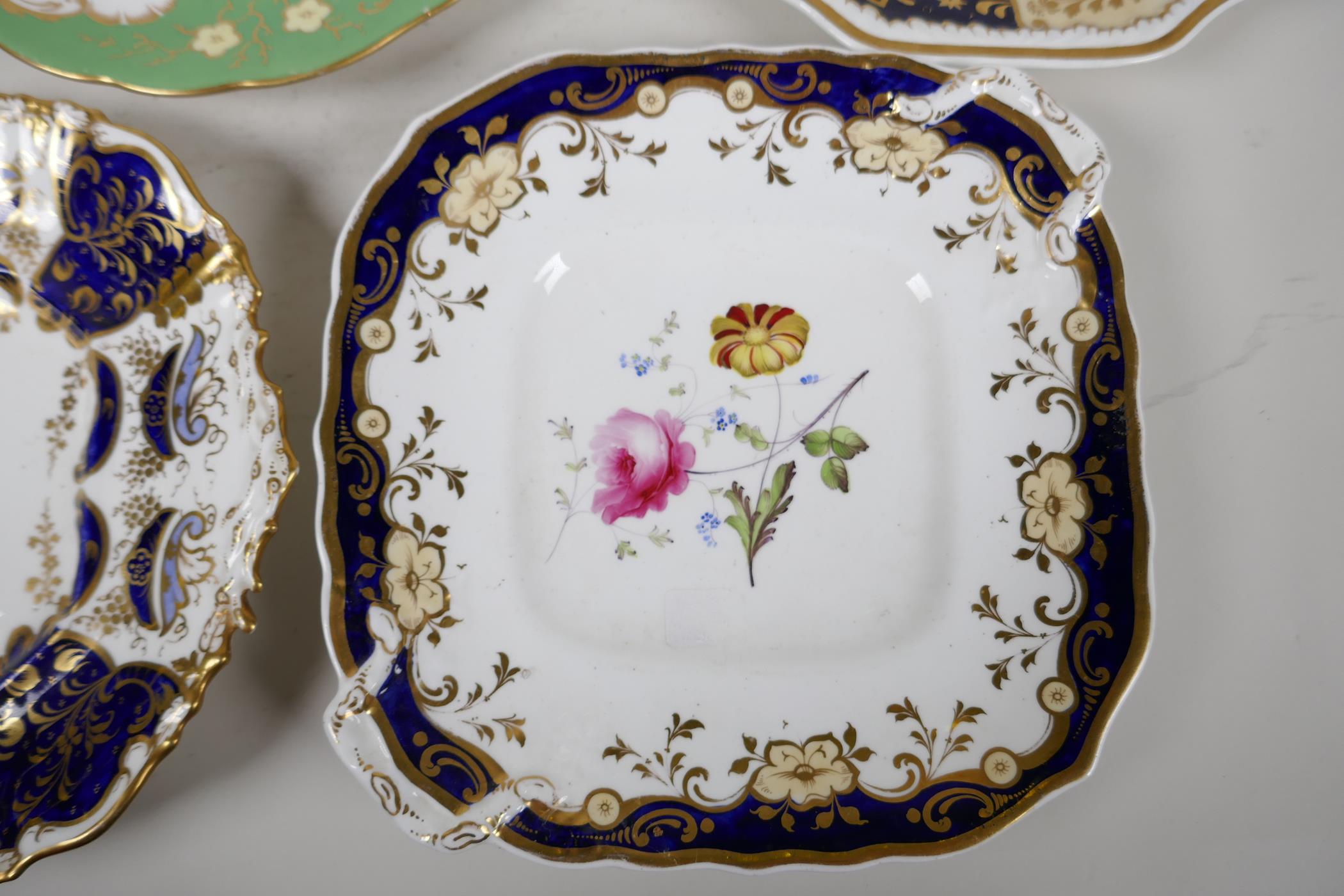 Five decorative C19th English pottery plates with painted decoration, various factories from the - Image 5 of 7