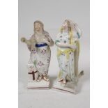 Two late C18th Staffordshire pottery figures, Faith and Hope, 7" high