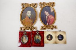 Three pairs of miniature picture frames, largest 6½" x 4½"