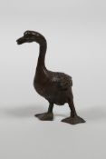 A Japanese bronze Jizai style duck, 2½" high