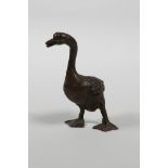 A Japanese bronze Jizai style duck, 2½" high