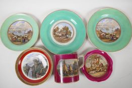 Six items of Prattware to include two plates, 8½", 'Anne Hathaway's Cottage' and 'Sebastapol'