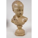 A terracotta bust of a chld, after J.A. Houdon, 13" high