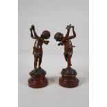 After Auguste Moreau, 'Amour Printanier', a pair of late C19th/early C20th French patinated