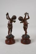 After Auguste Moreau, 'Amour Printanier', a pair of late C19th/early C20th French patinated