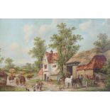 A pair of C19th oleographs, farmyard scenes, after E. Masters, 20" x 13"