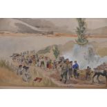 B. Jeffinson, refugees on a road, inscribed verso, Korean War Refugeer 1950, signed, watercolour