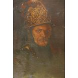 After Rembrandt, the man in the golden helmet, oil on canvas, inscribed and signed Frederic