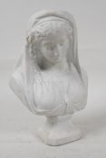 A French parian bust of a young woman by Victor Tessler and Manger, 8½" high