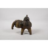 An Indian bronze elephant censer with pierced cover, 6" high