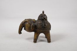 An Indian bronze elephant censer with pierced cover, 6" high