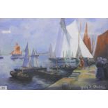 Jean de Weille, harbour scene with sail boats, pastel, signed, 23" x 16"