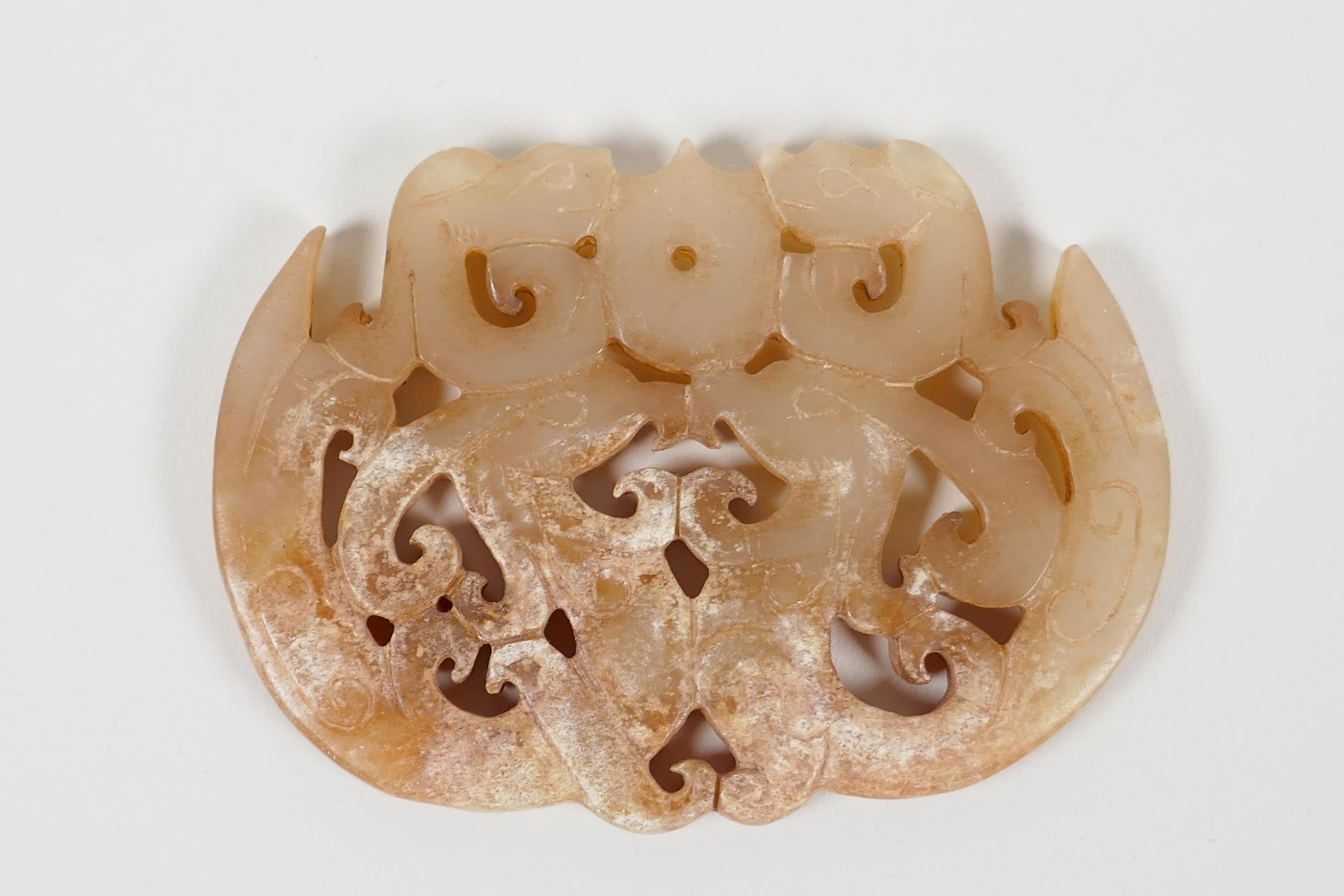 A Chinese carved and pierced hardstone pendant with dragon and phoenix decoration, and another - Image 4 of 5