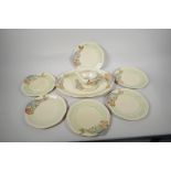 Clarice Cliff for Wilkinson, a nine piece fish service, serving plate 15" x 10", six 8½" plates,