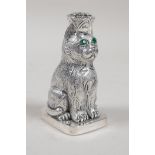 A silver plated perfume bottle in the form of cat, 2½" high