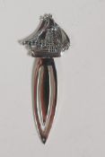 A sterling silver bookmark with a sailing boat finial, 2" long